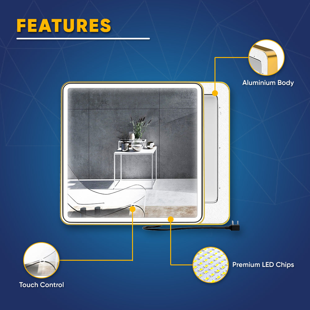 LED Lighted Bathroom Vanity Mirror With Shelf, Wall-Mounted, Touch Switch, Anti-Fog Adjustable Color Temperature & Remembrance, CRI 90+, Lighted Makeup Mirrors, Raven Style