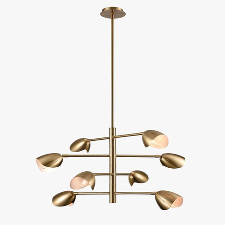 8 - Light Chandelier Ceiling Light, Curved Disk Shades, Brass Finish Hardware, Width 33.5" Height 18.5", 120V, Bulb Type B10, Socket type E12, Max wattage Per Socket 60W - BUILDMYPLACE