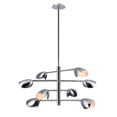 8 - Light Chandelier Ceiling Light, Curved Disk Shades, Chrome Finish Hardware, Width 33.5" Height 18.5", 120V, Bulb Type B10, Socket type E12, Max wattage Per Socket 60W - BUILDMYPLACE