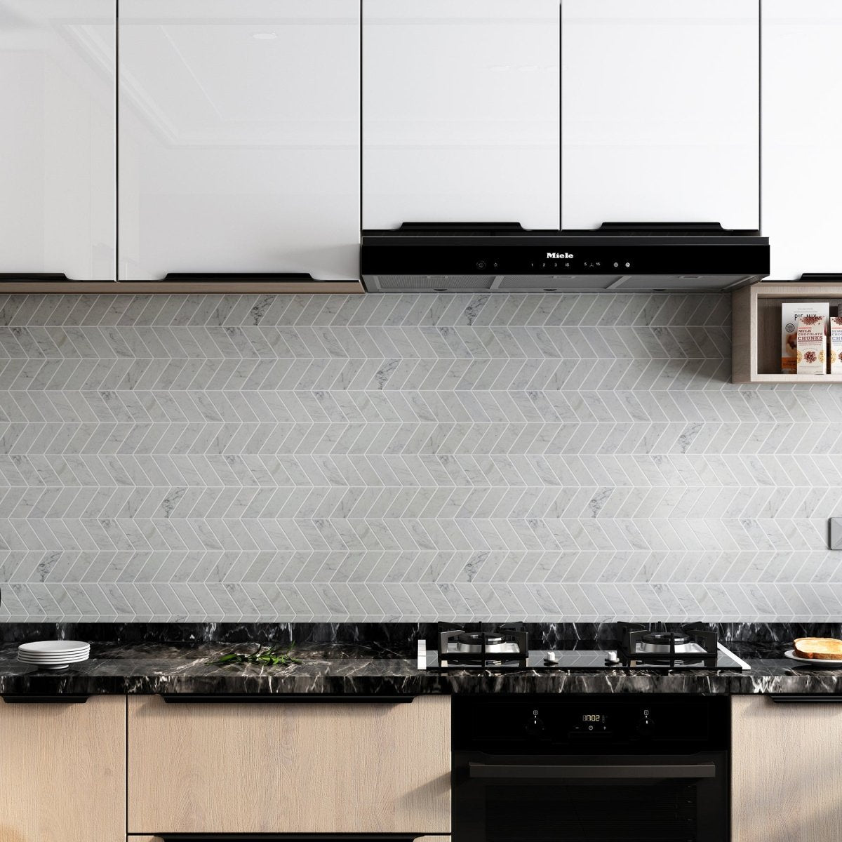 8 X 11 in. Bianco Carrara Chevron Polished Marble Mosaic - BUILDMYPLACE