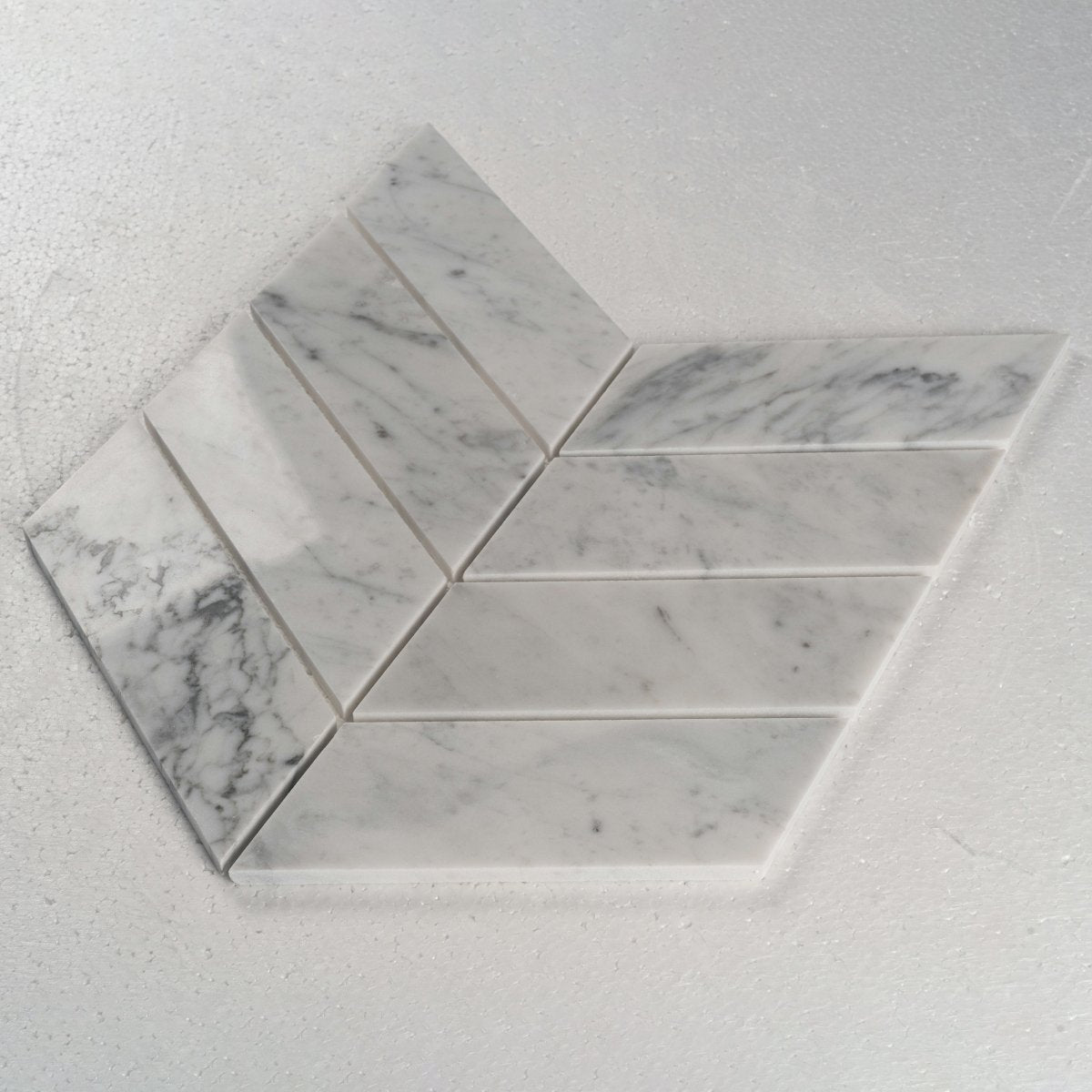 8 X 11 in. Bianco Carrara Chevron Polished Marble Mosaic - BUILDMYPLACE