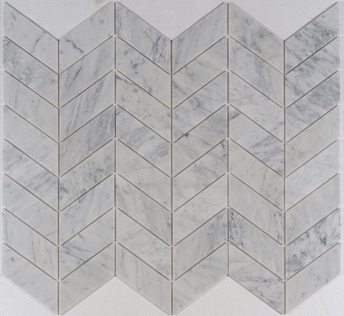 8 X 11 in. Bianco Carrara Chevron Polished Marble Mosaic - BUILDMYPLACE