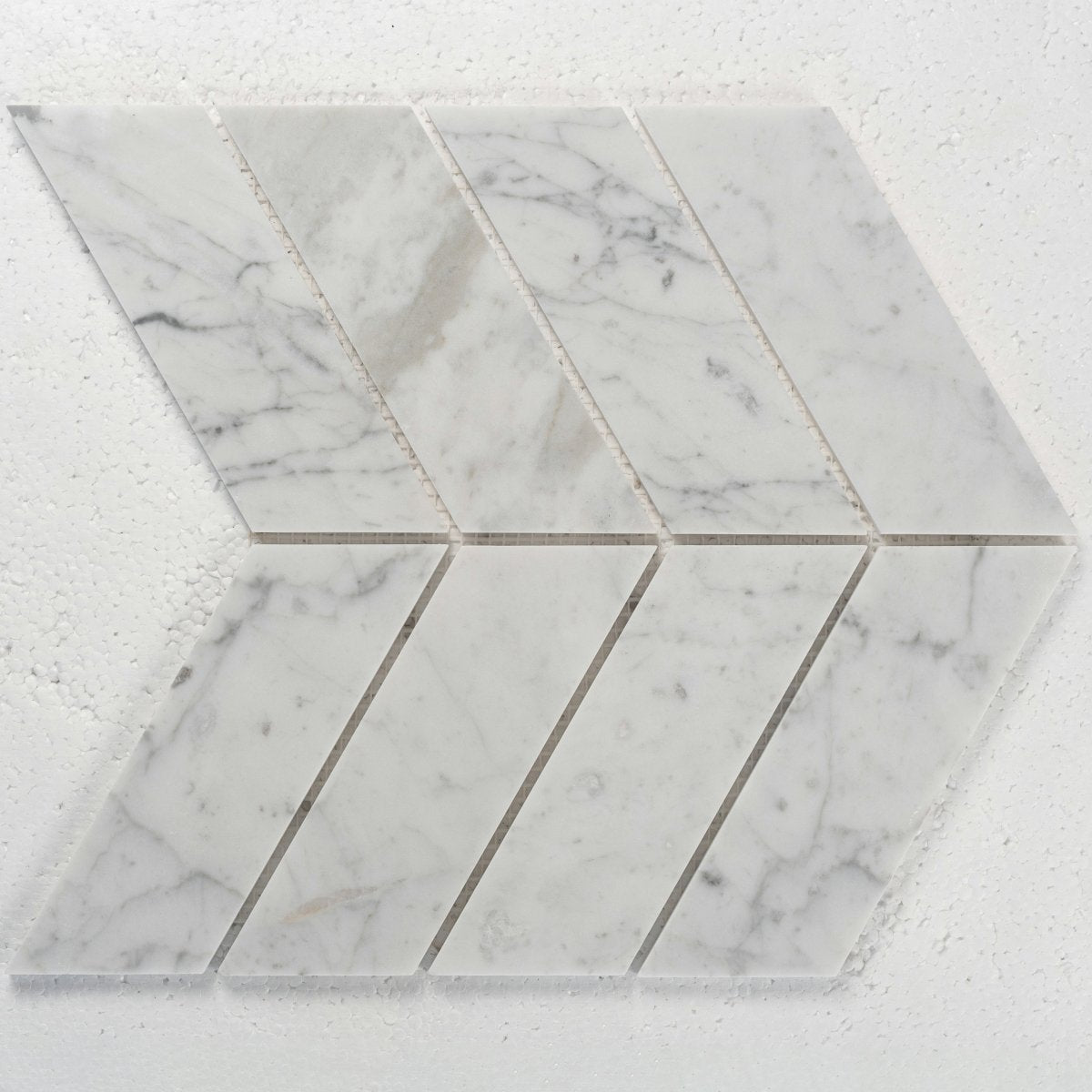 8 X 11 in. Bianco Carrara Chevron Polished Marble Mosaic - BUILDMYPLACE