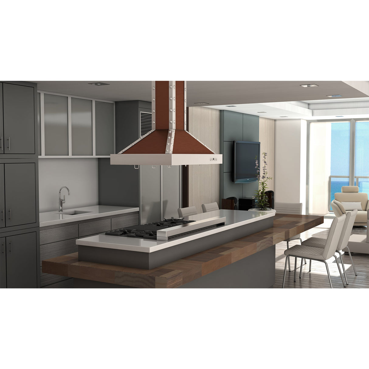 ZLINE 36 in. Designer Series Copper Island Mount Range Hood with Satin Stainless Steel Trim (KB2i-CSSXS-36)