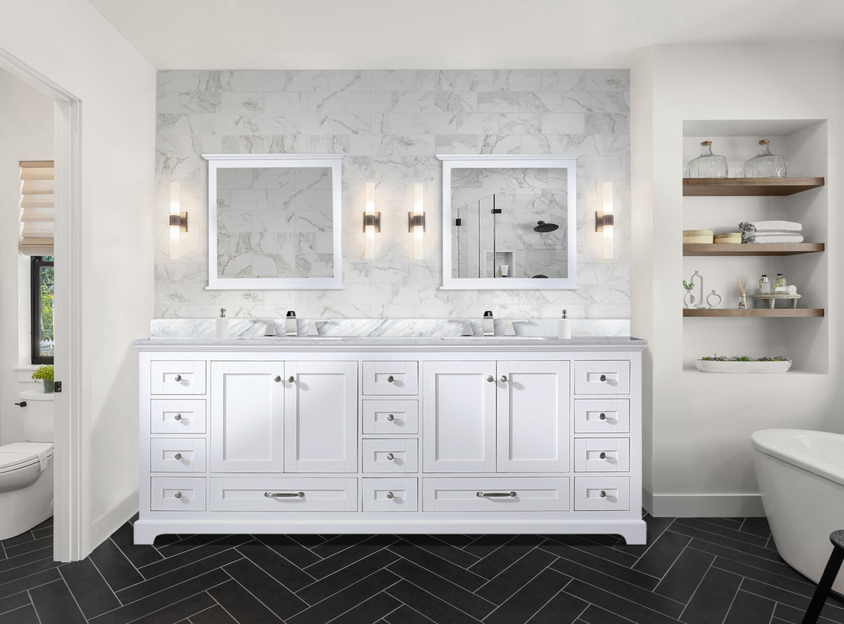 Dukes 84 in. Bathroom Freestanding Bathroom Vanity With Undermount Ceramic Sink with White Carrara Marble Top