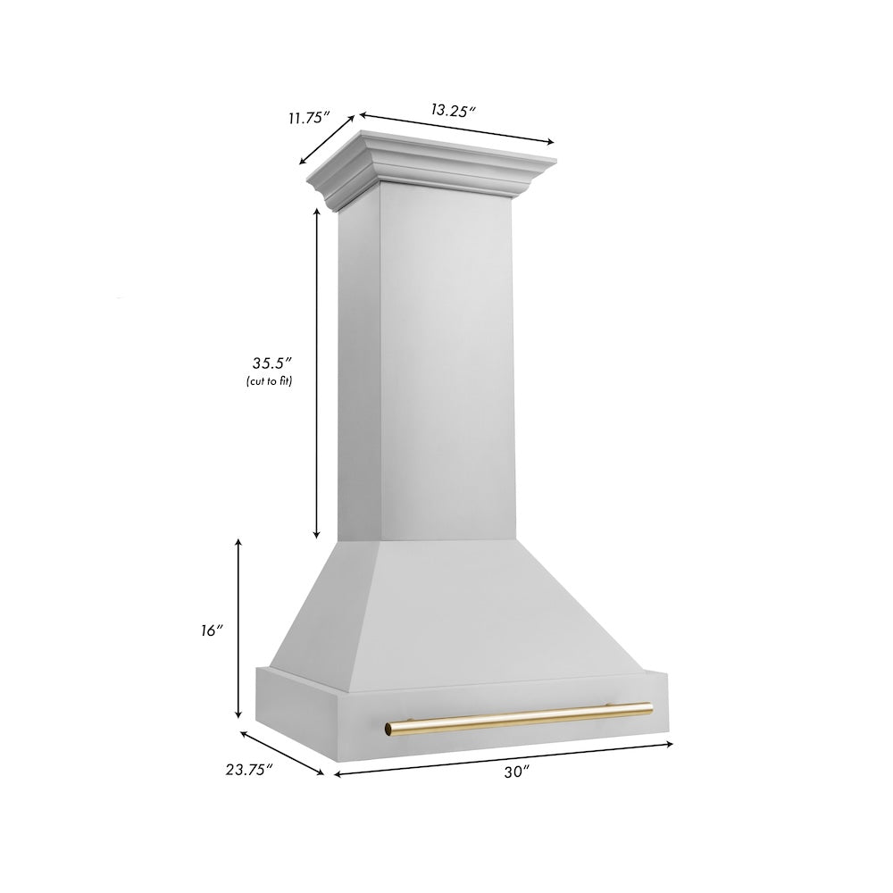 ZLINE Autograph Edition 30" Stainless Steel Range Hood with Stainless Steel Shell and Polished Gold Handle (8654STZ-30-G)
