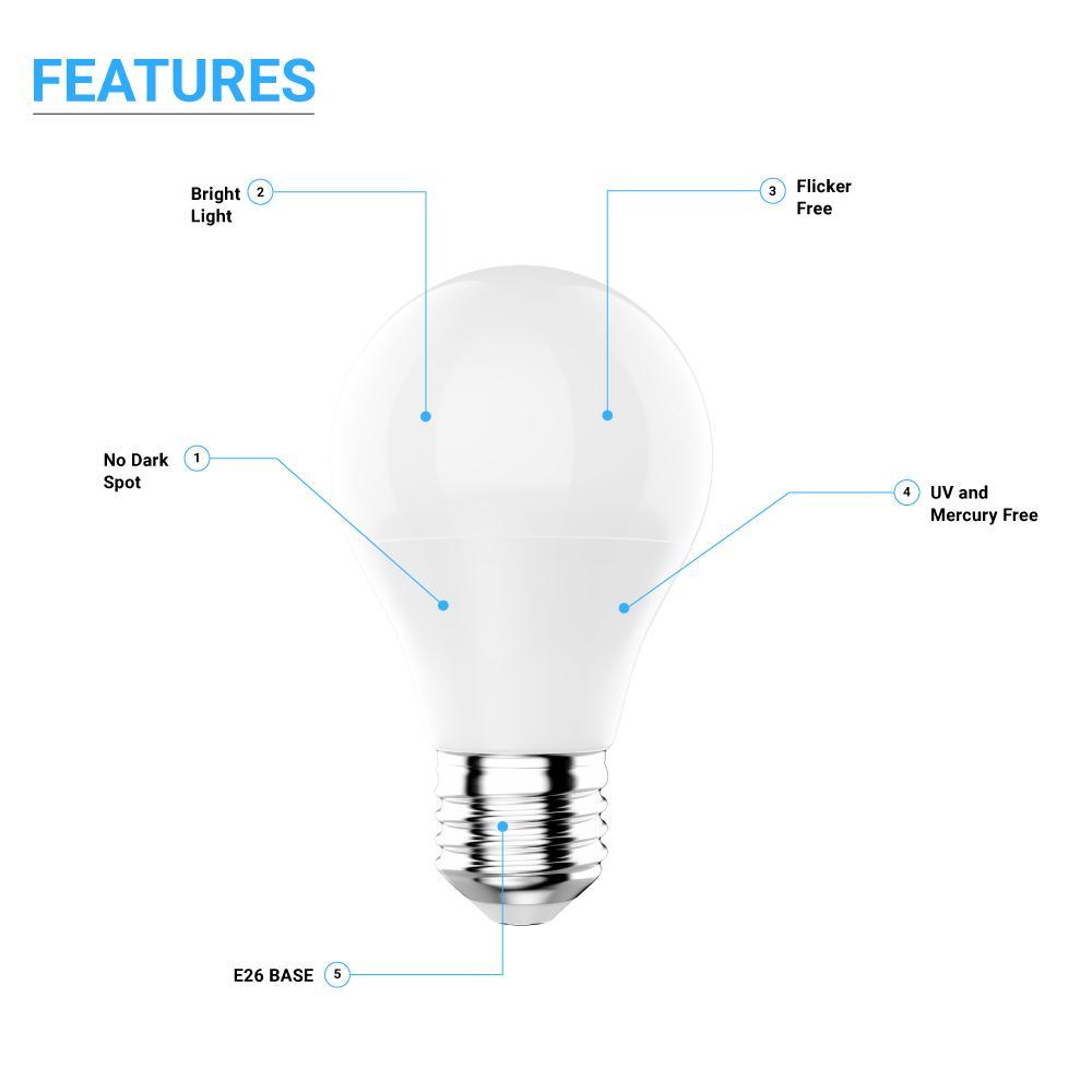 9.8W LED Light Bulbs - 3000K Dimmable - 800 Lm - E26 Base - Soft White A19 Bulb - BUILDMYPLACE
