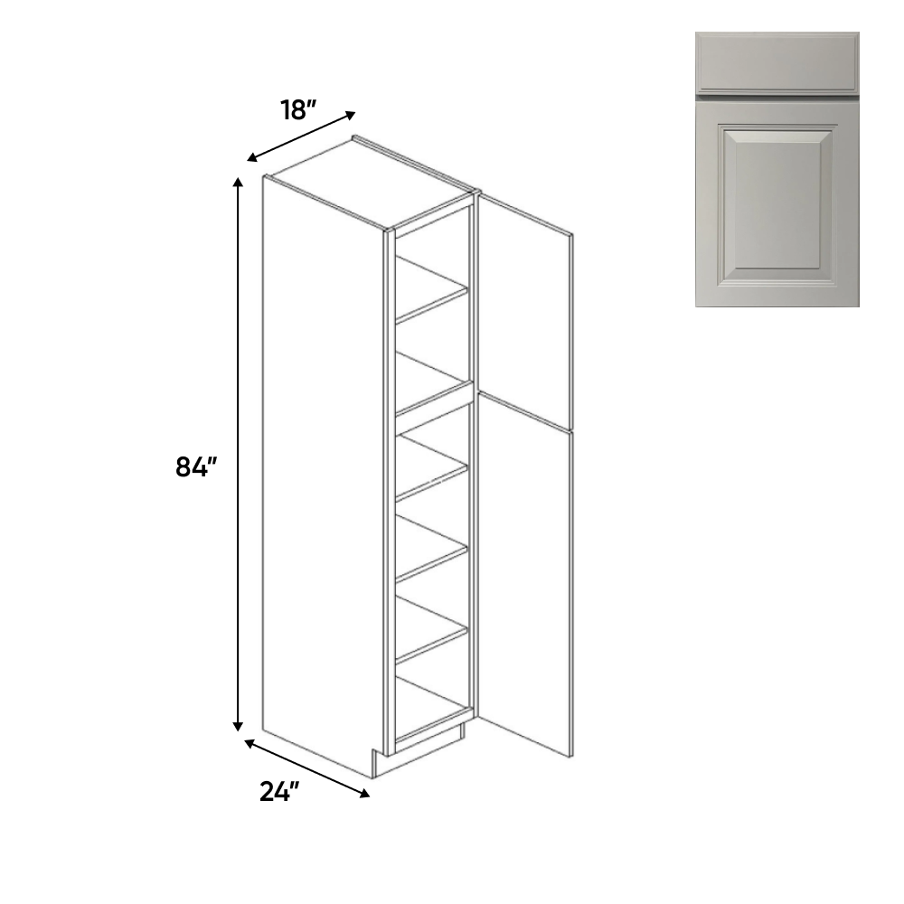 Avalon Ashen - 18 Inch Single Door Pantry Tall Cabinet - 18" Width x 84" Height x 24" Depth