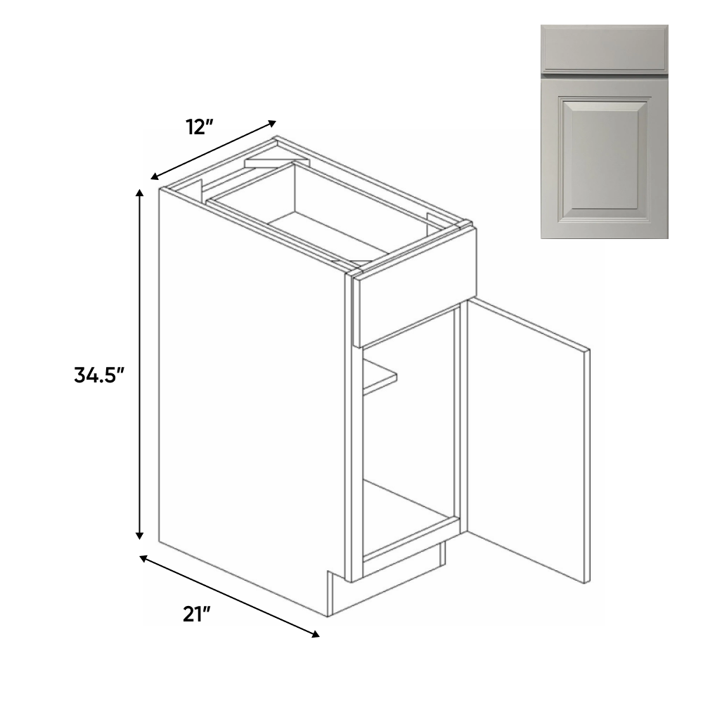 Avalon Ashen - 12 Inch Vanity Base Cabinet - 12