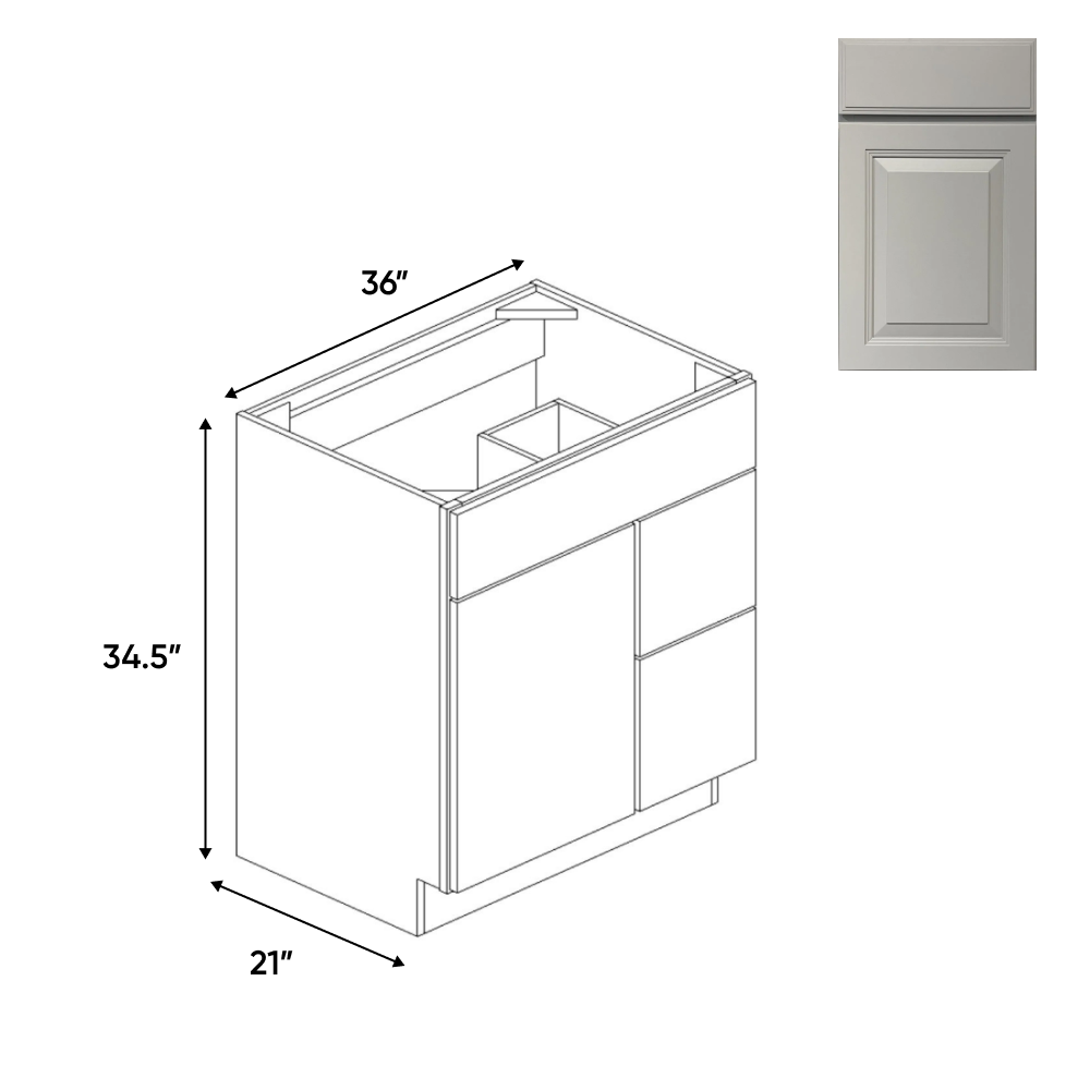 Avalon Ashen - 36 Inch Vanity Sink Drawer Base Cabinet - 36