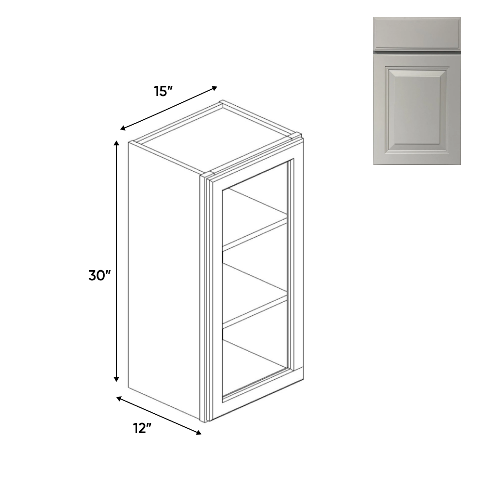 Avalon Ashen - 15 Inch Single Glass Door Wall Cabinet - 15