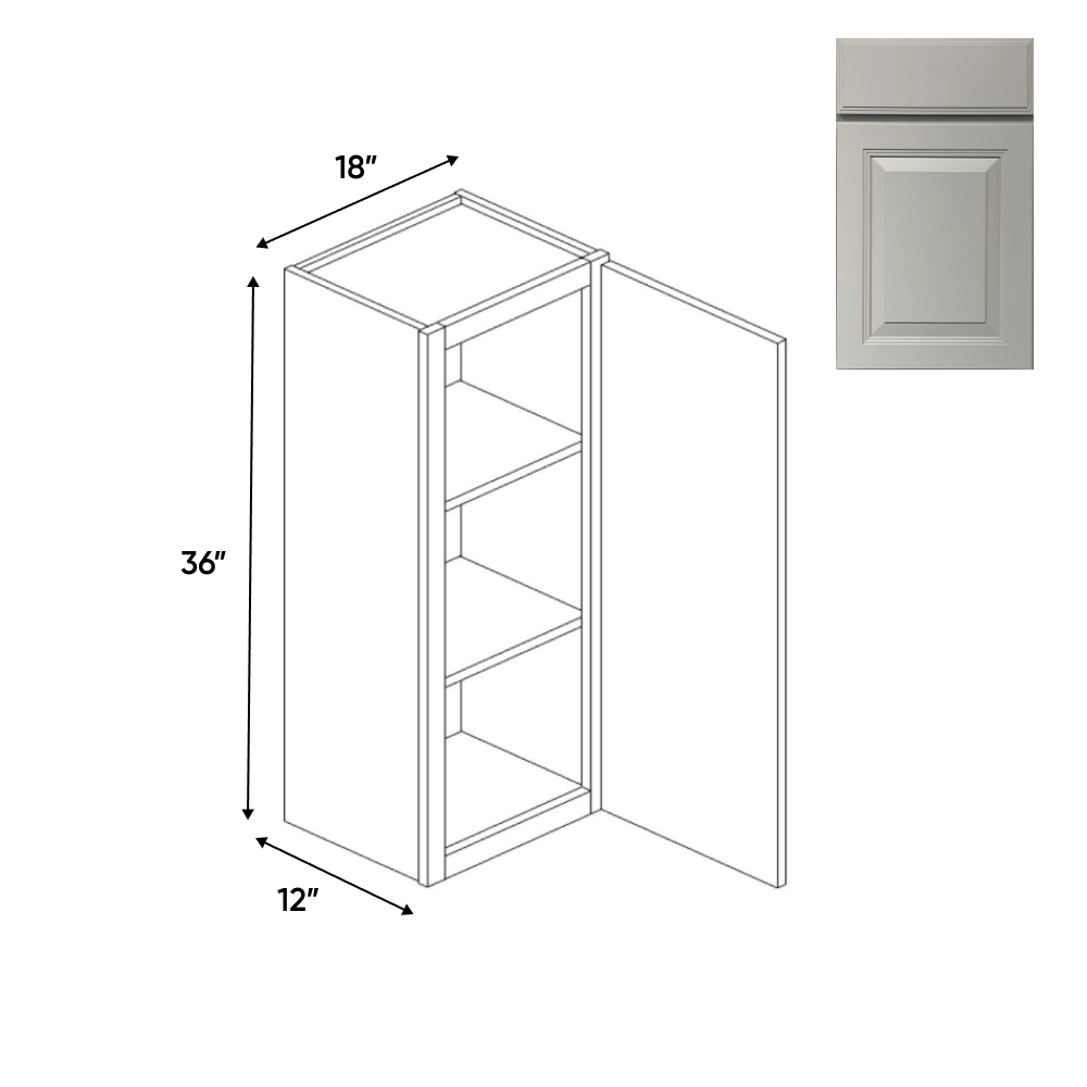 Avalon Ashen - 18 Inch Height Single Door Wall Cabinet - 18" Width x 36" Height x 12" Depth