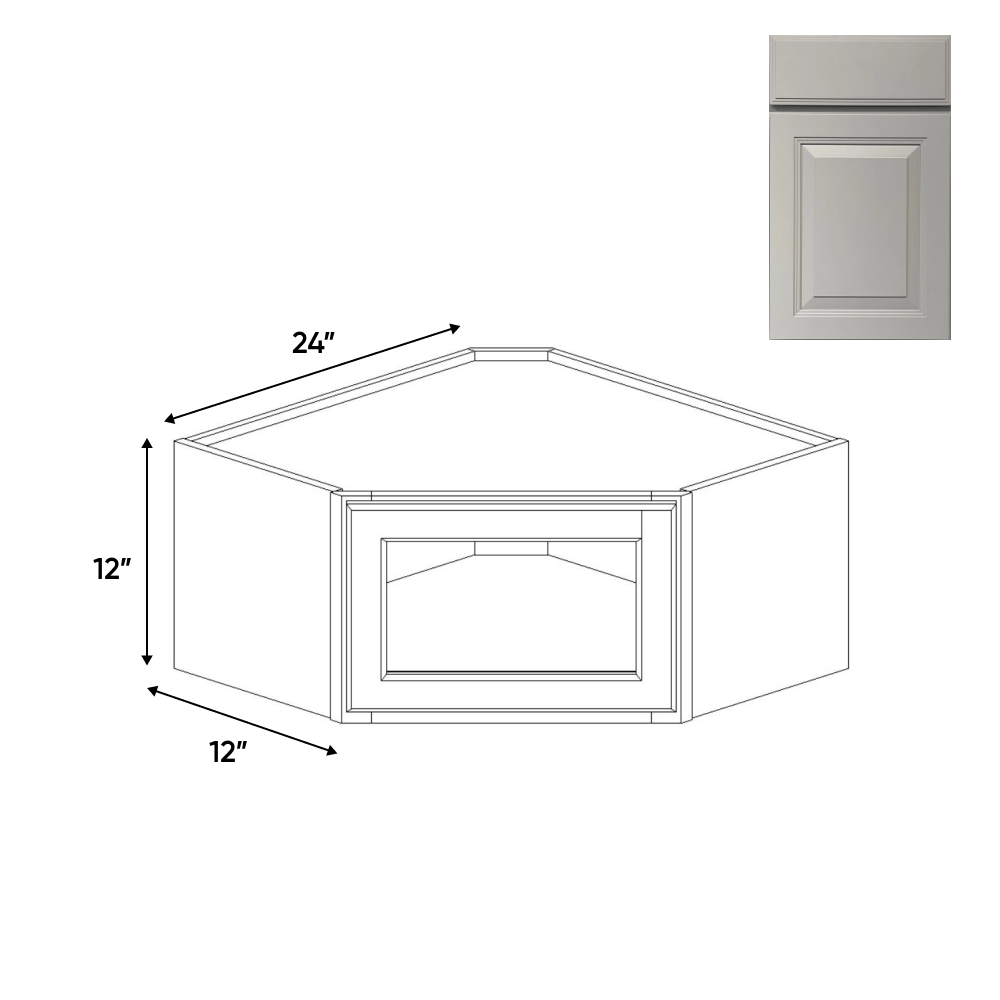 Avalon Ashen - 24 Inch Diagonal Corner Glass Door Wall Cabinet - 24