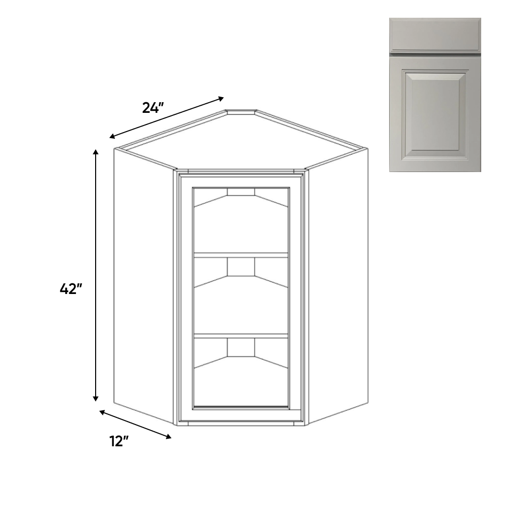 Avalon Ashen - 24 Inch Diagonal Corner Glass Door Wall Cabinet - 24