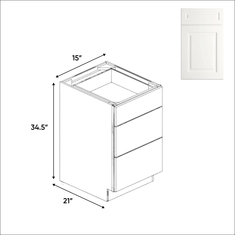 Atlas Blanco - 15 Inch Vanity Drawer Base Cabinet - 15" Width x 34.5" Height x 21" Depth