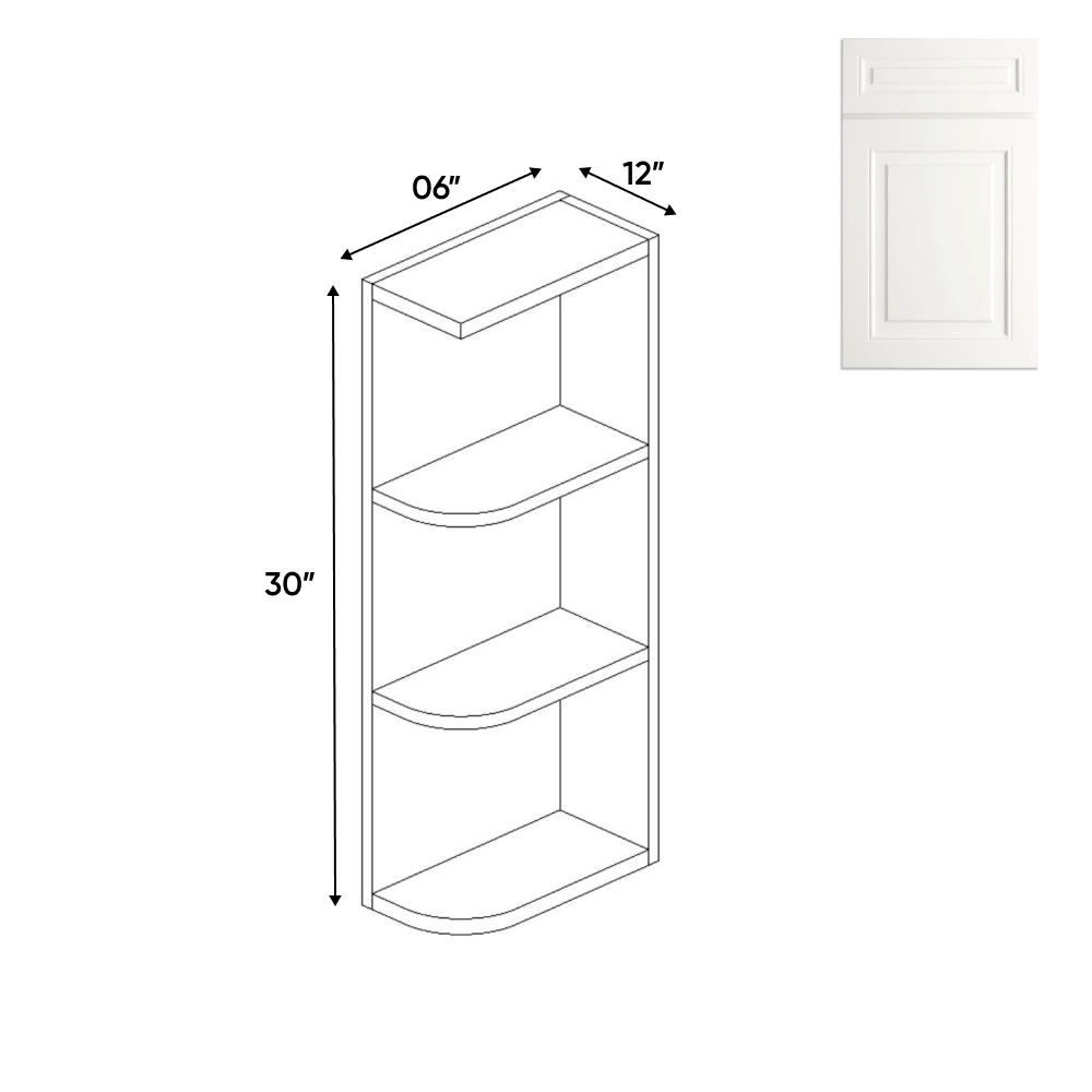 Atlas Blanco - 30 Inch Wall Open Shelf Wall Cabinet - 06" Width x 30" Height x 12" Depth