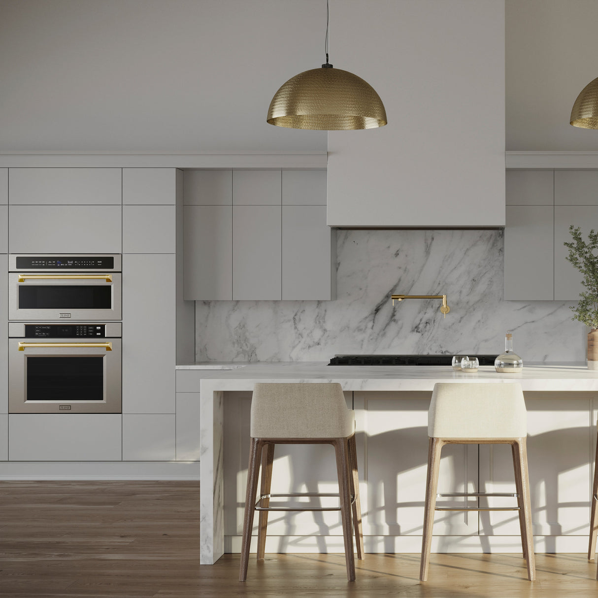 ZLINE Autograph Edition 30” 1.6 cu ft. Built-in Convection Microwave Oven in Stainless Steel and Polished Gold Accents (MWOZ-30-G)