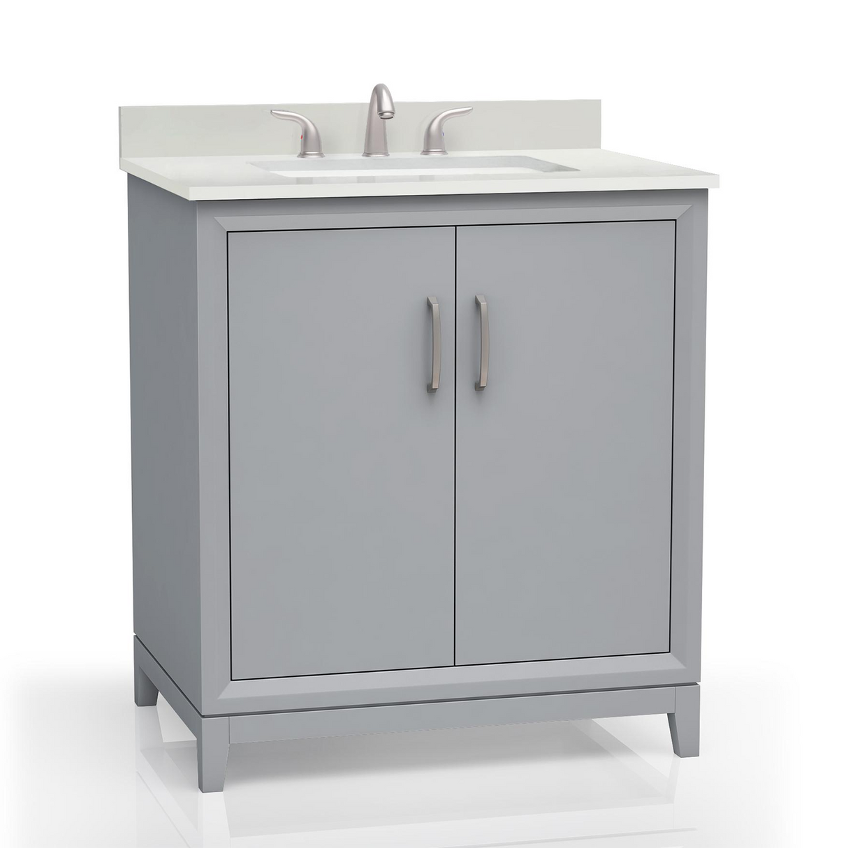 Gray 30" Luton Freestanding Solid Wood Bathroom Vanity With Crystal White Engineered Stone Sink Top & 4 In. Backsplash in Nature Wood Finish