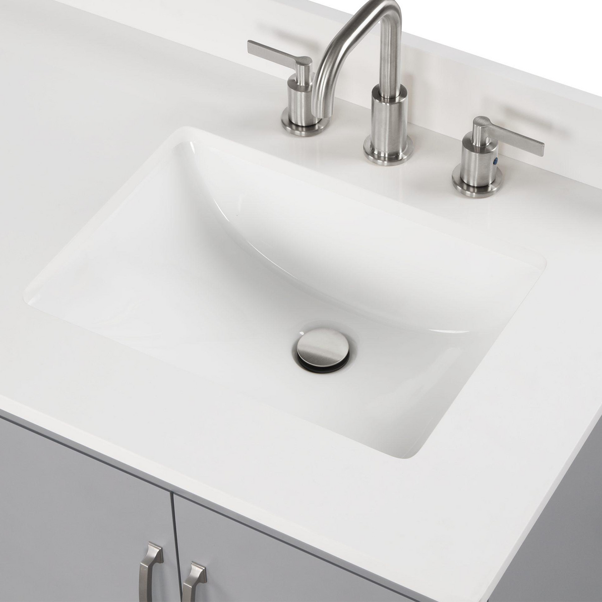 Gray 30" Luton Freestanding Solid Wood Bathroom Vanity With Crystal White Engineered Stone Sink Top & 4 In. Backsplash in Nature Wood Finish