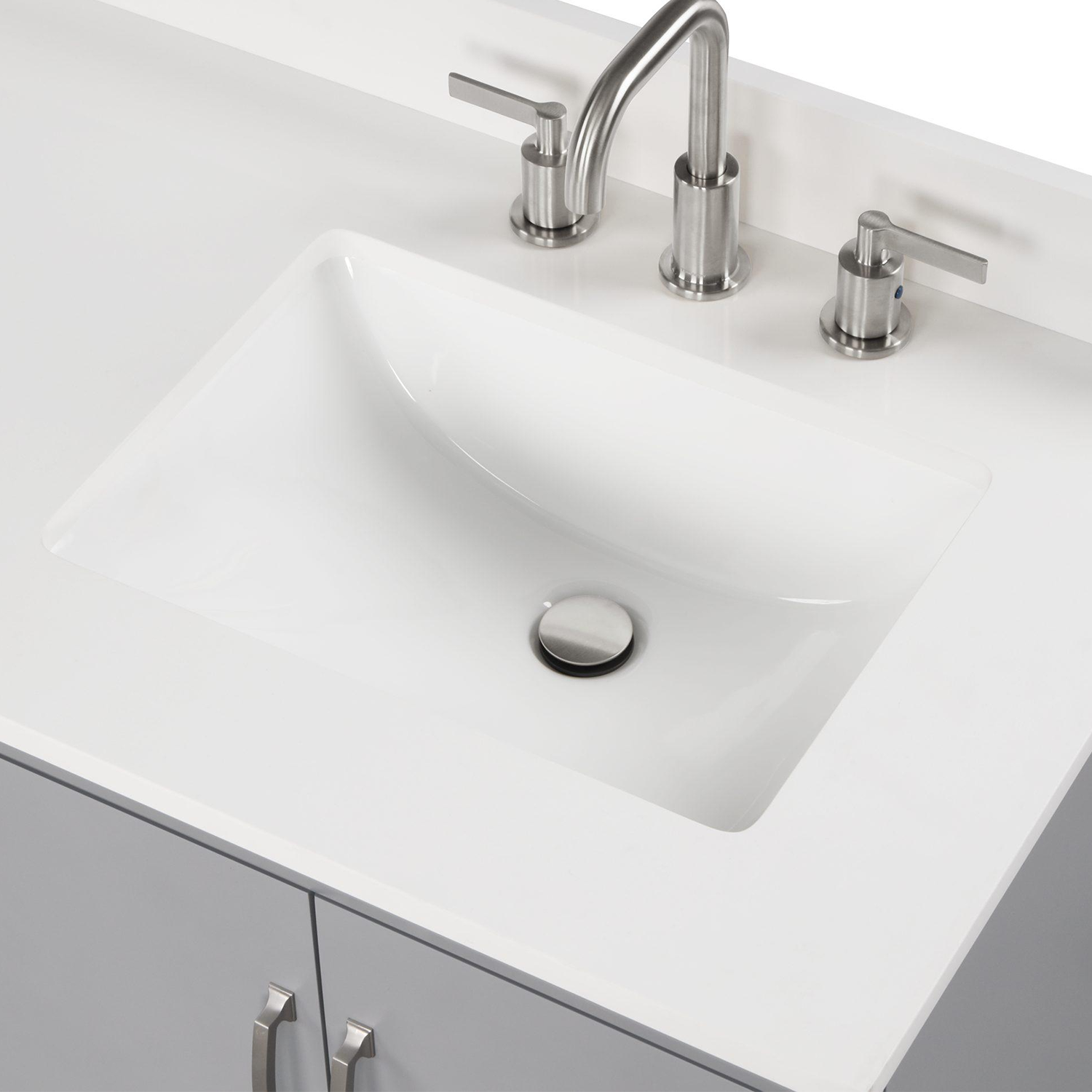Gray 30" Luton Freestanding Solid Wood Bathroom Vanity With Crystal White Engineered Stone Sink Top & 4 In. Backsplash in Nature Wood Finish