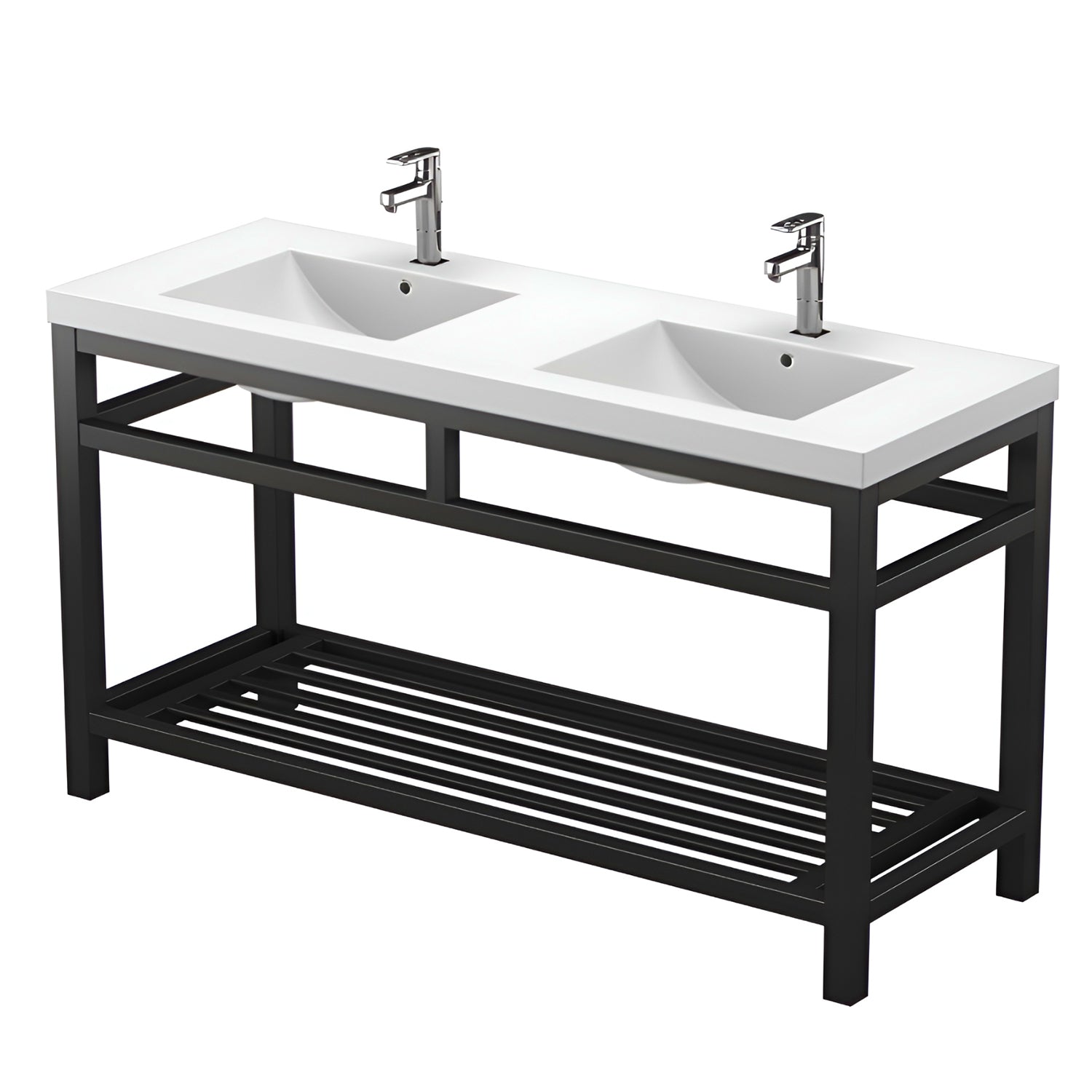 Ortiz Luxury Stainless Steel Freestanding Bathroom Vanity With Acrylic Console Sink, Open Shelf Storage