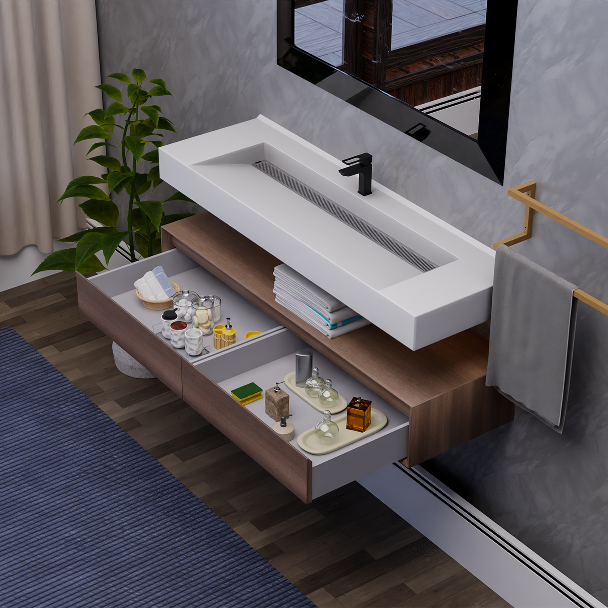 Alysa 60" Floating Bathroom Vanity Set with FLX16 Acrylic Single Sink Top