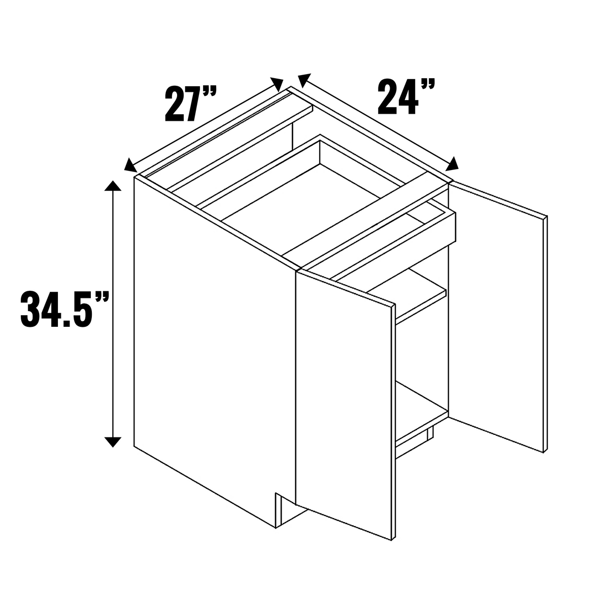Olmo Gloss - Double Door Full Height with Hidden Top Drawer - 34.5 Inch Height x 27 Inch Width x 24 Inch Depth - M19-B27FH-HD