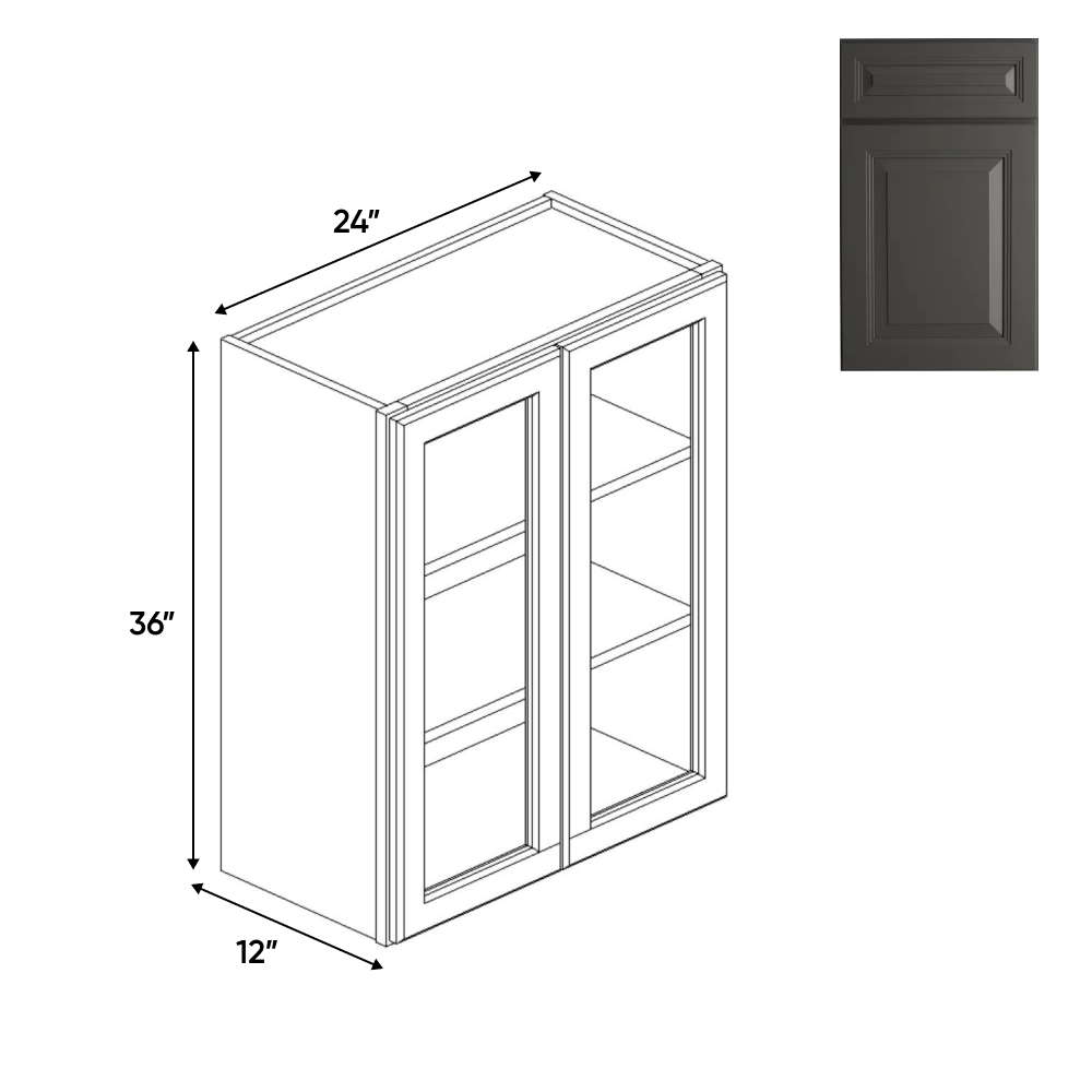Belmont Grey - 24 Inch Double Glass Door Wall Cabinet - 24" Width x 36" Height x 12" Depth
