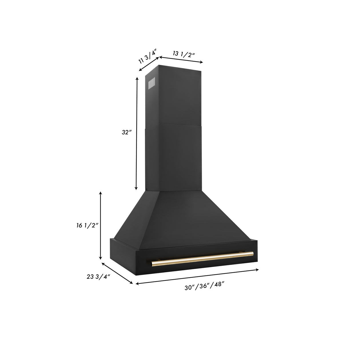 ZLINE 30" Black Stainless Steel Range Hood with Polished Gold Handle (BS655Z-30-G)