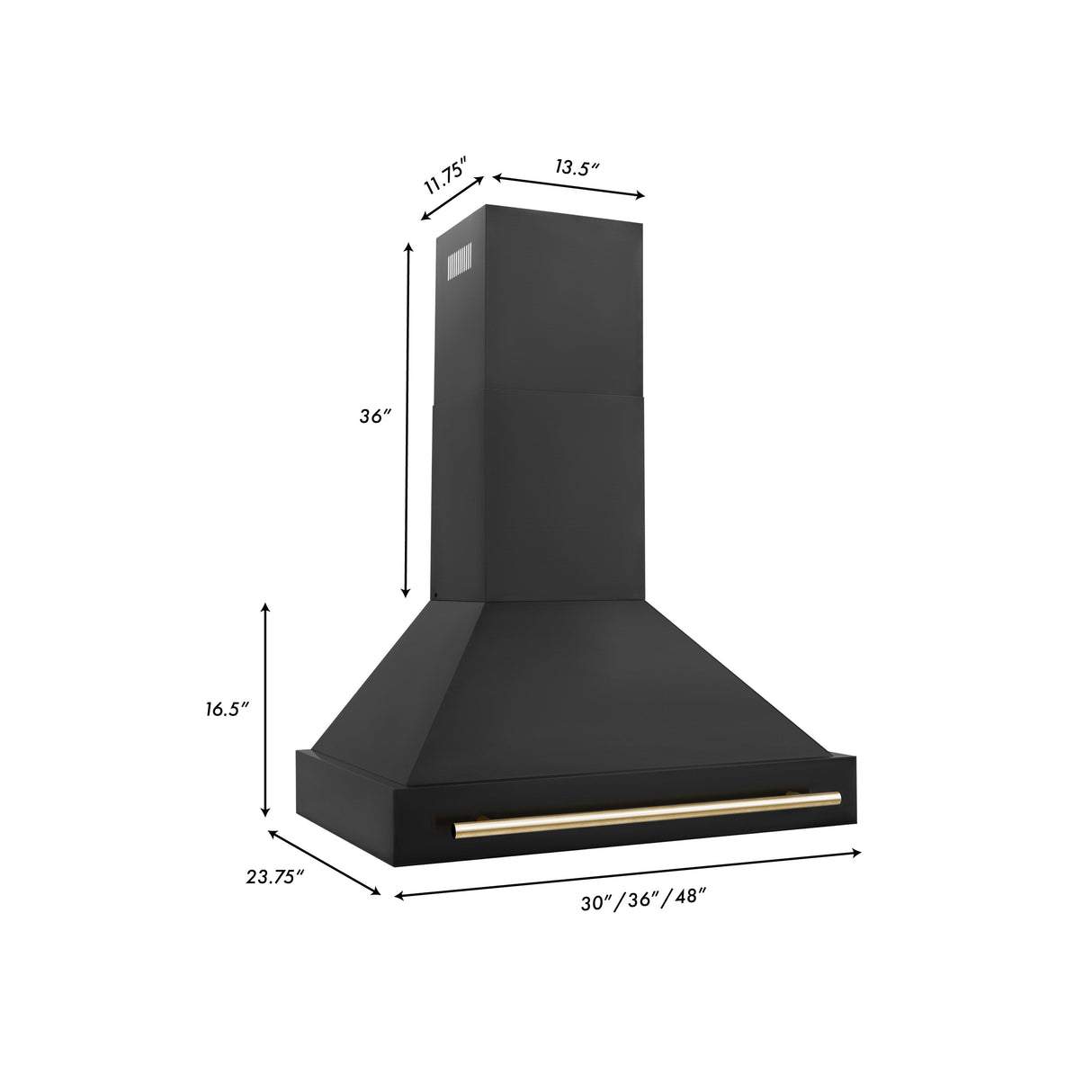 ZLINE 36" Black Stainless Steel Range Hood with Polished Gold Handle (BS655Z-36-G)