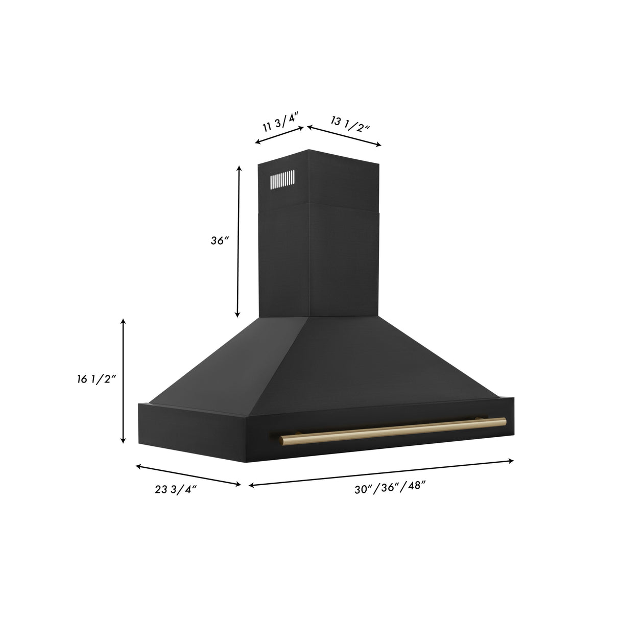 ZLINE 48" Black Stainless Steel Range Hood with Polished Gold Handle (BS655Z-48-G)