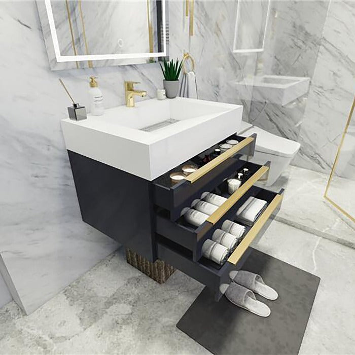 Blossom 30 In. Floating Single Sink Bathroom Vanity With Acrylic Sink Top & Aluminum Alloy Frame