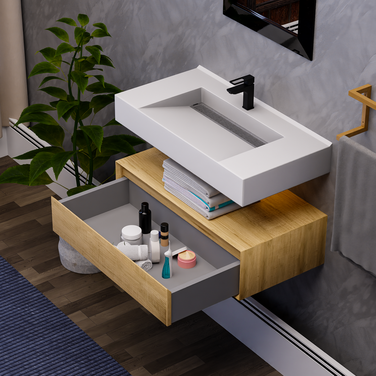 Alysa 36" Floating Bathroom Vanity Set with FLX16 Acrylic Sink