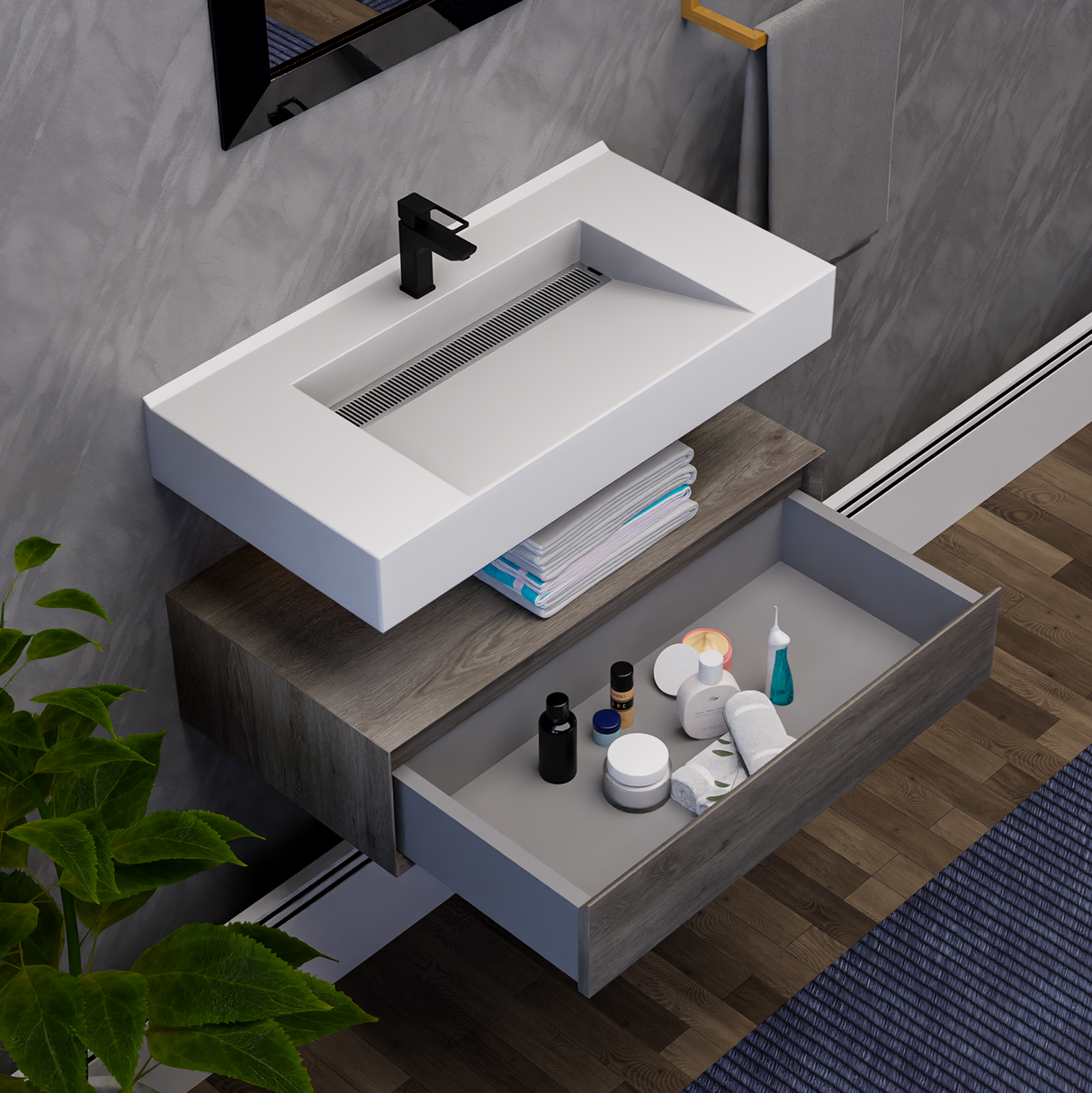 Alysa 36" Floating Bathroom Vanity Set with FLX16 Acrylic Sink