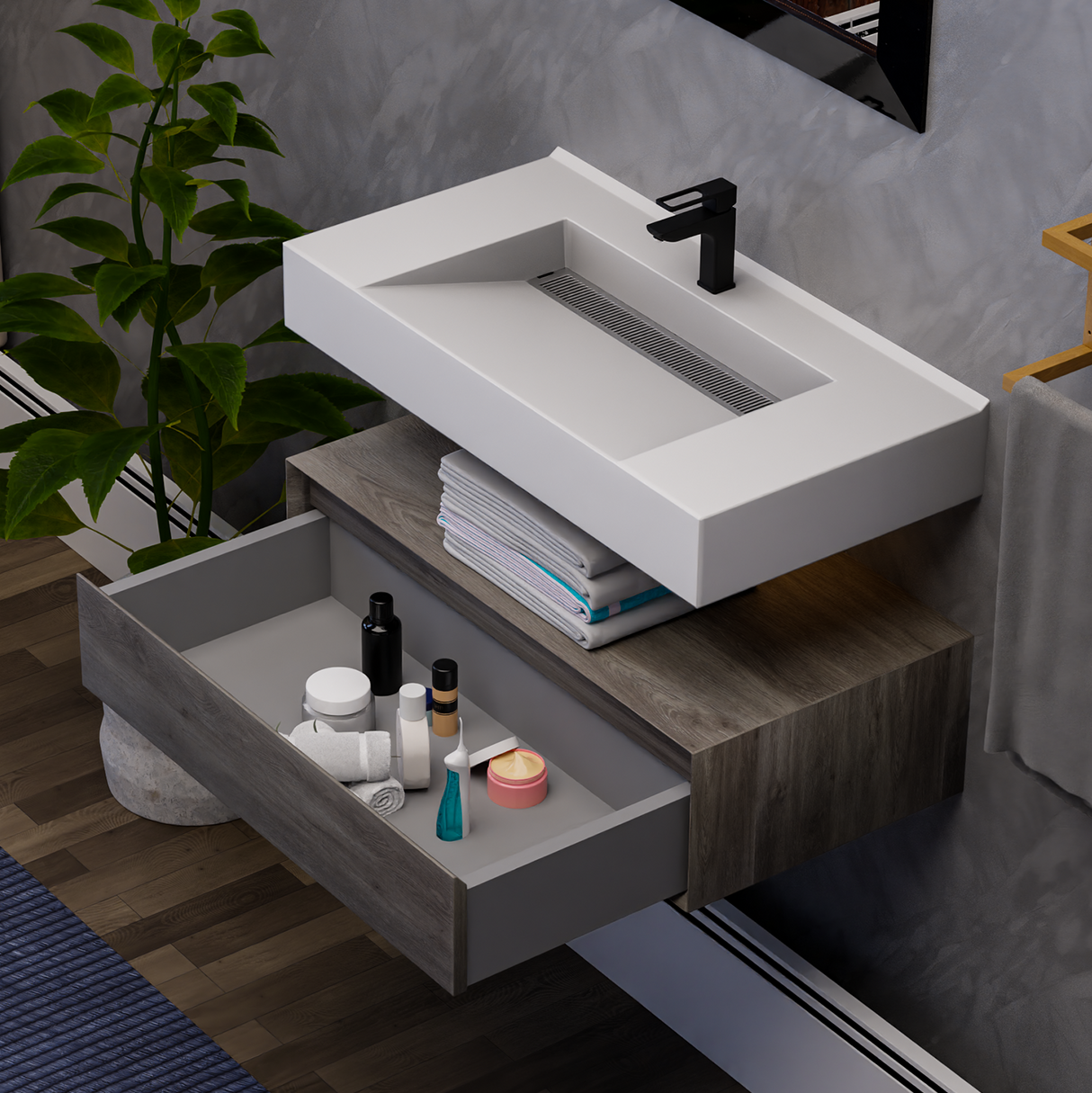 Alysa 36" Floating Bathroom Vanity Set with FLX16 Acrylic Sink