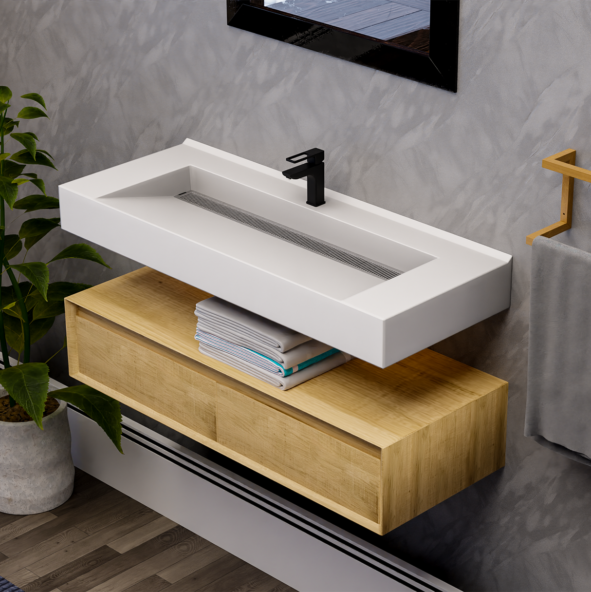 Alysa 48" Floating Bathroom Vanity Set with FLX16 Acrylic Single Sink Top