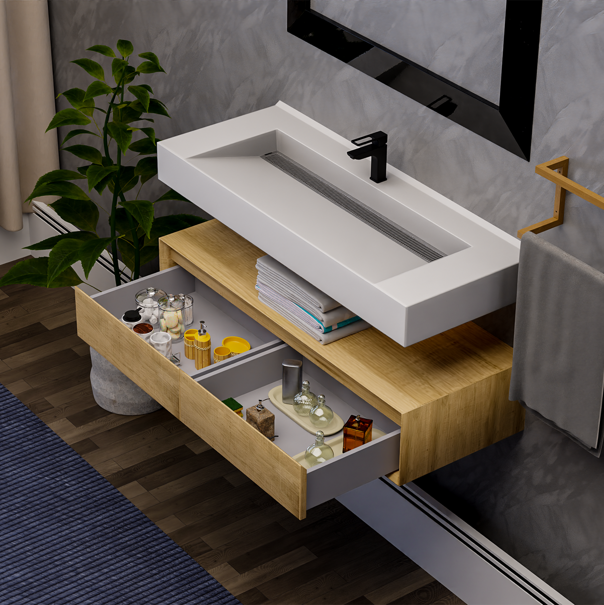 Alysa 48" Floating Bathroom Vanity Set with FLX16 Acrylic Single Sink Top