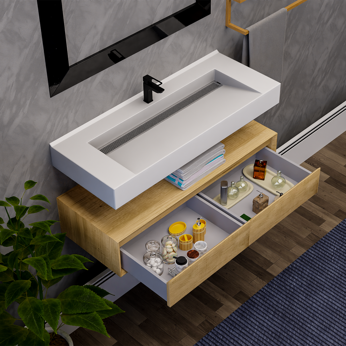 Alysa 48" Floating Bathroom Vanity Set with FLX16 Acrylic Single Sink Top