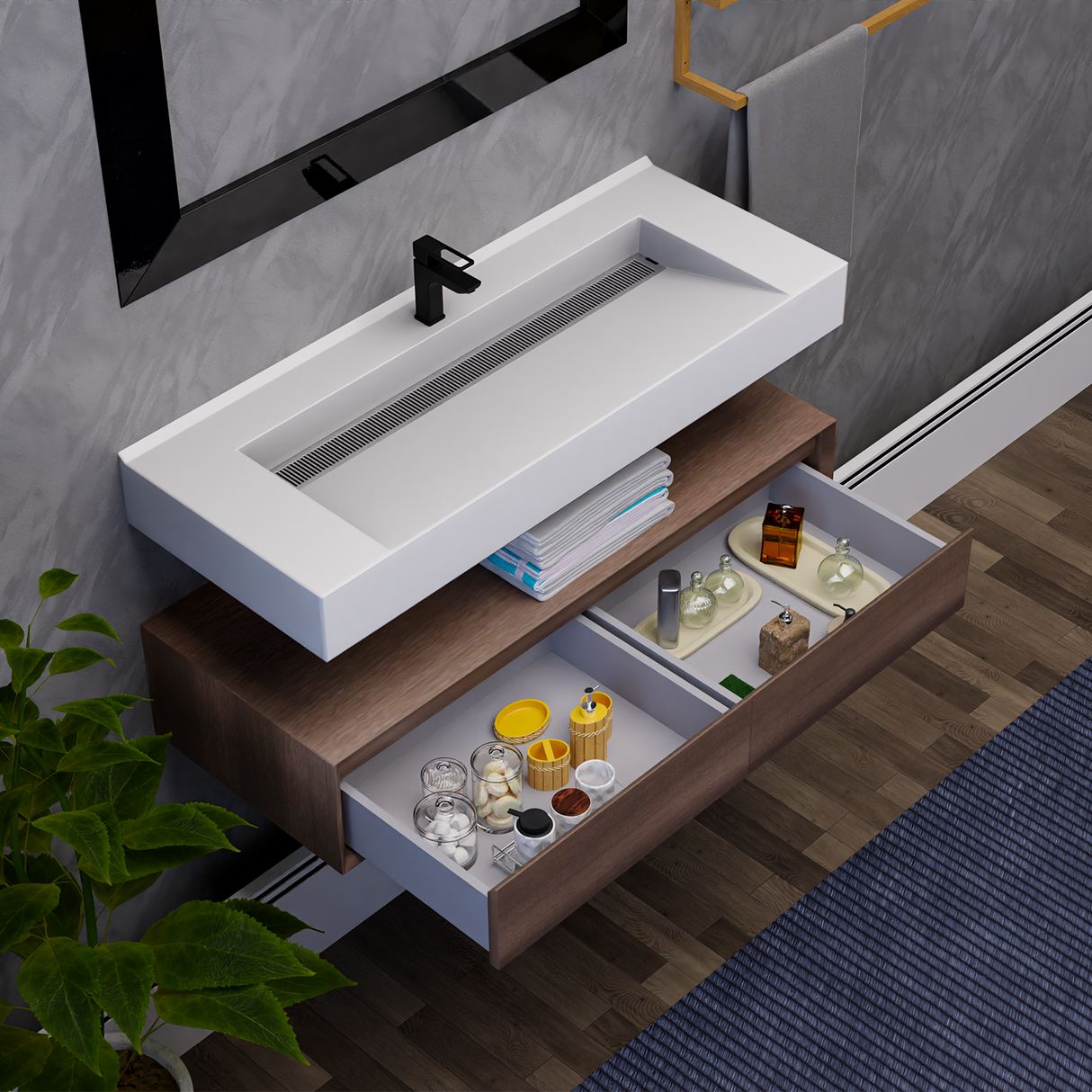 Alysa 48" Floating Bathroom Vanity Set with FLX16 Acrylic Single Sink Top