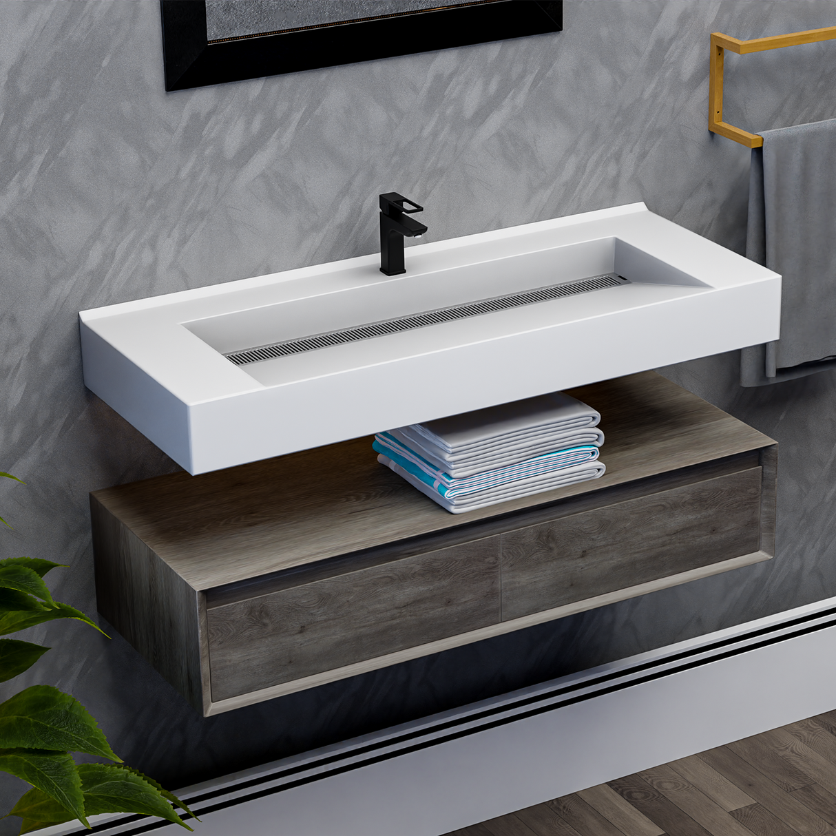 Alysa 48" Floating Bathroom Vanity Set with FLX16 Acrylic Single Sink Top