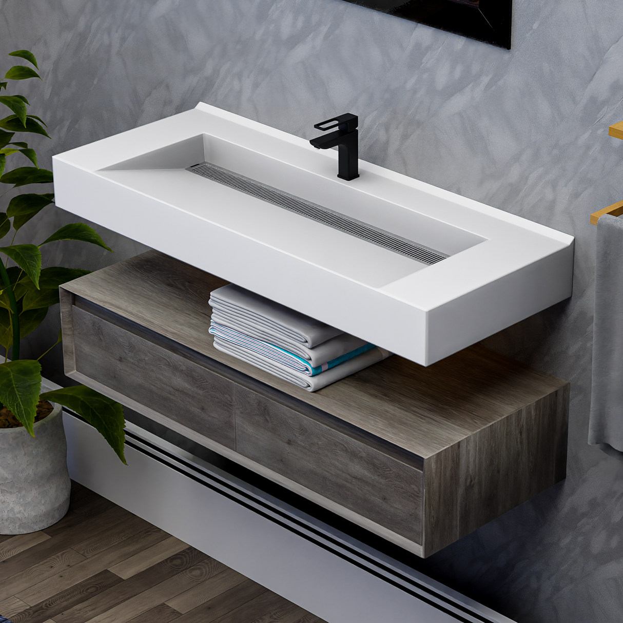 Alysa 48" Floating Bathroom Vanity Set with FLX16 Acrylic Single Sink Top