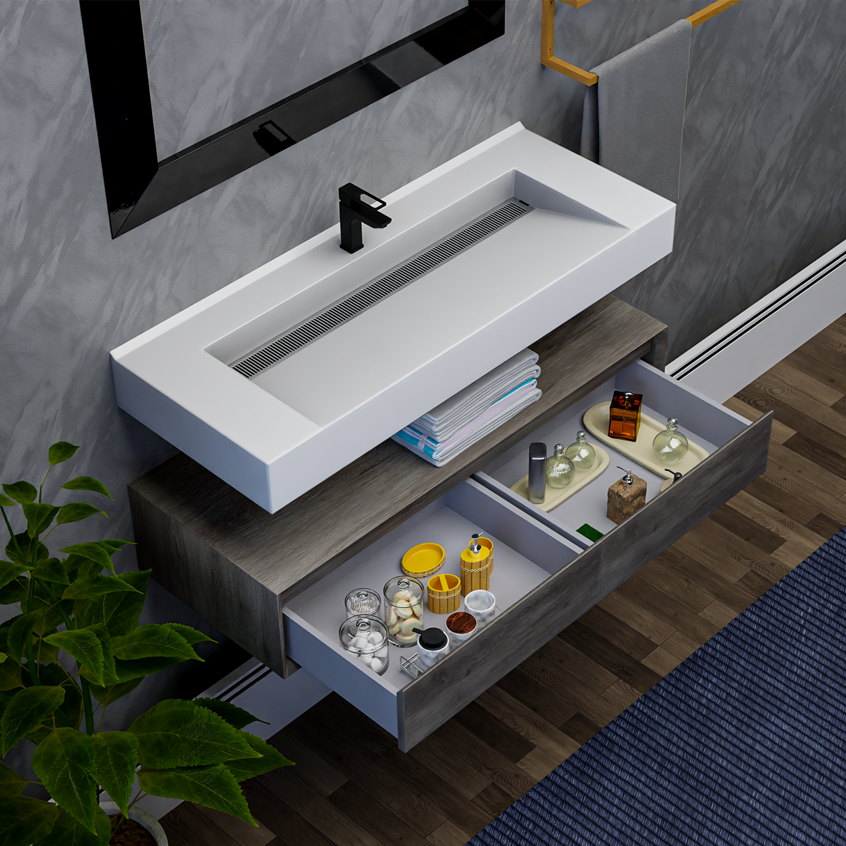 Alysa 48" Floating Bathroom Vanity Set with FLX16 Acrylic Single Sink Top