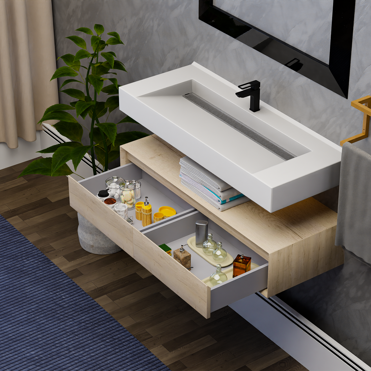 Alysa 48" Floating Bathroom Vanity Set with FLX16 Acrylic Single Sink Top