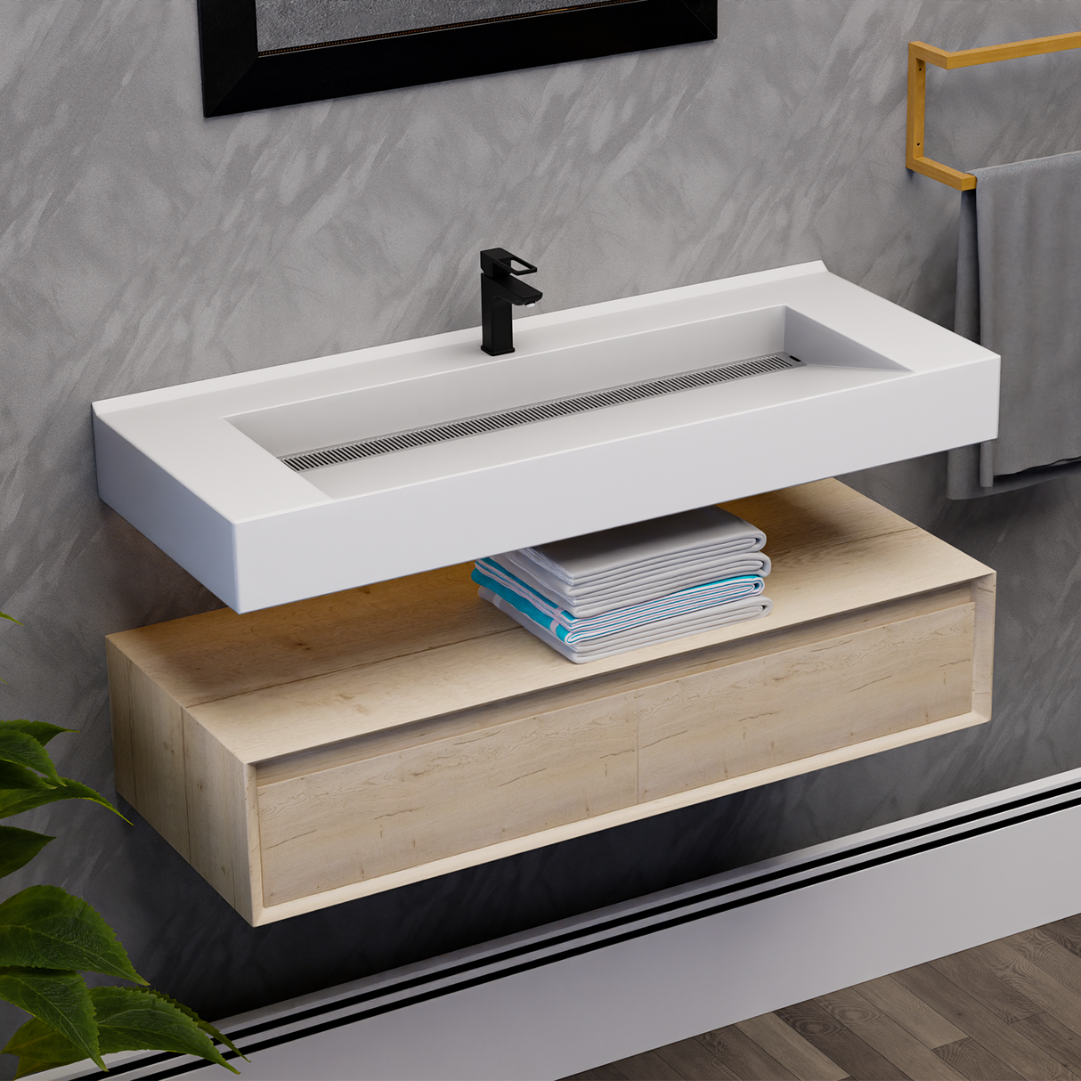 Alysa 48" Floating Bathroom Vanity Set with FLX16 Acrylic Single Sink Top