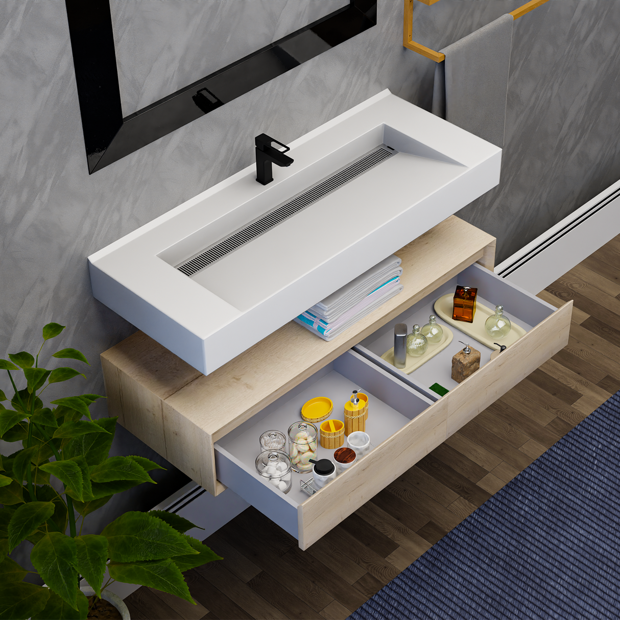 Alysa 48" Floating Bathroom Vanity Set with FLX16 Acrylic Single Sink Top