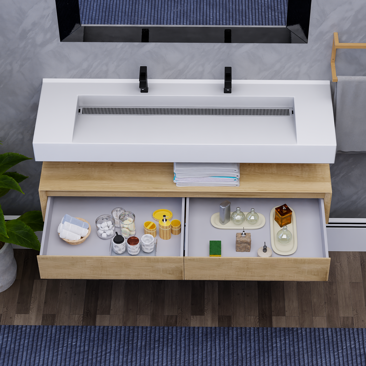 Alysa 60" Floating Bathroom Vanity Set with FLX16 Acrylic Sink/Double Faucet Hole