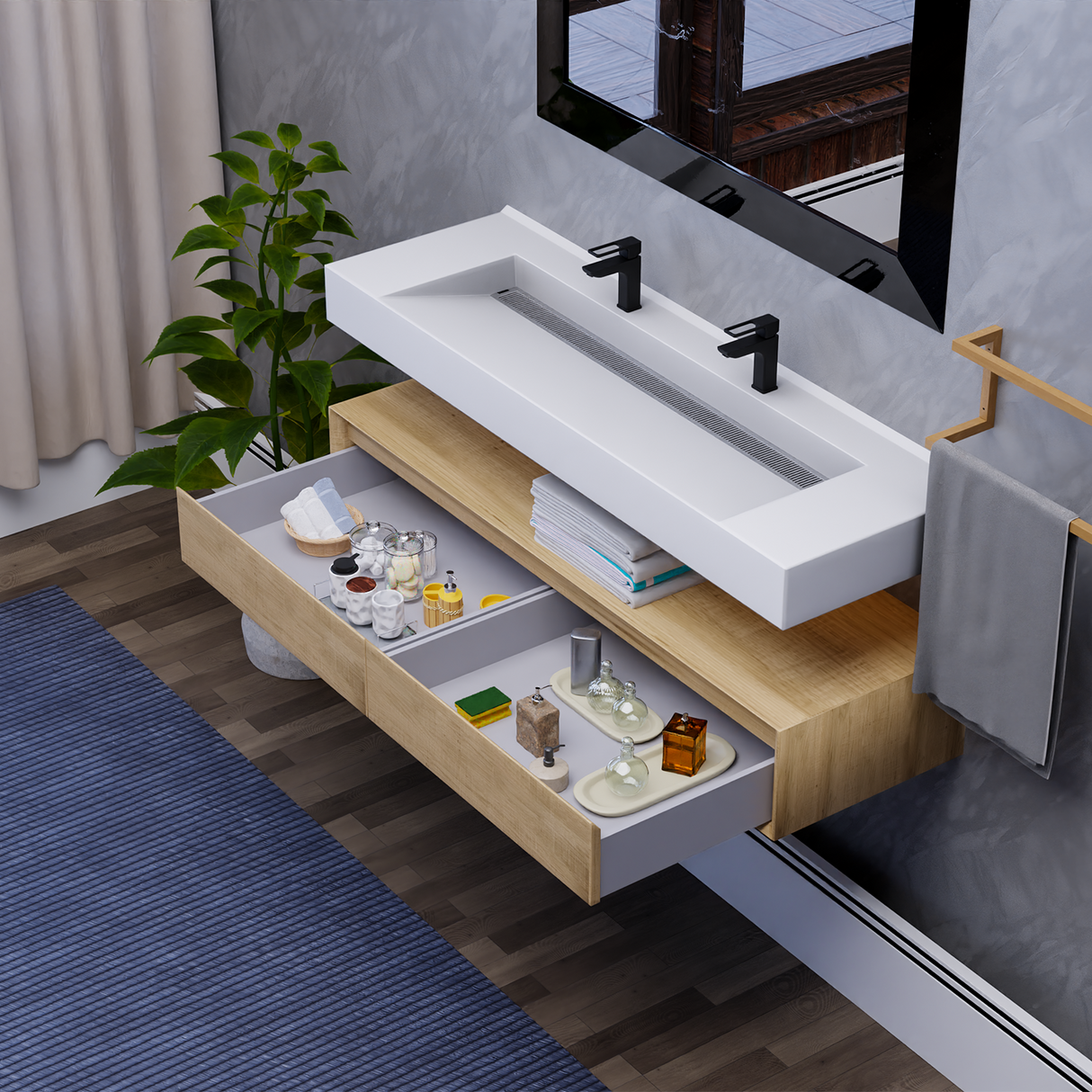 Alysa 60" Floating Bathroom Vanity Set with FLX16 Acrylic Sink/Double Faucet Hole