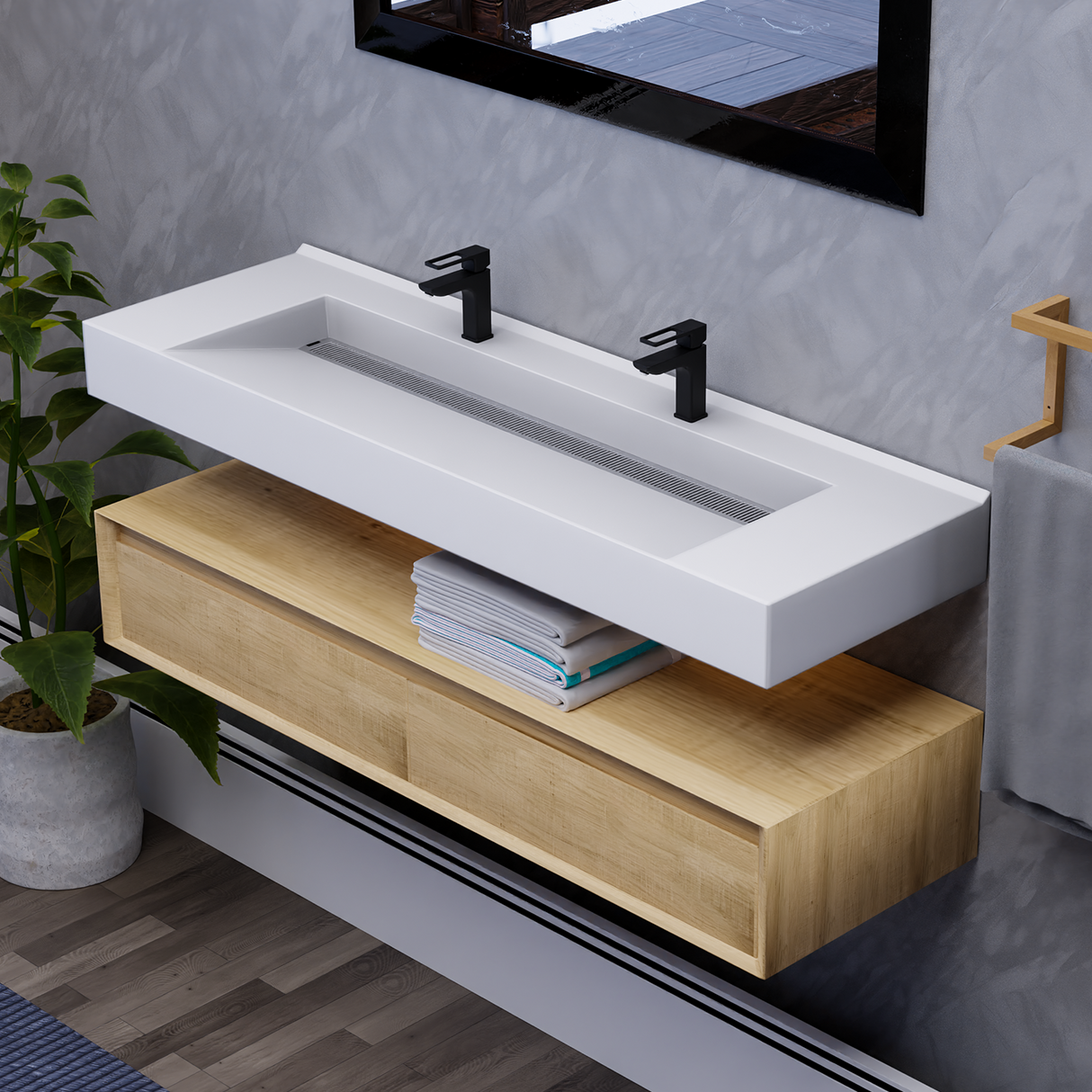 Alysa 60" Floating Bathroom Vanity Set with FLX16 Acrylic Sink/Double Faucet Hole