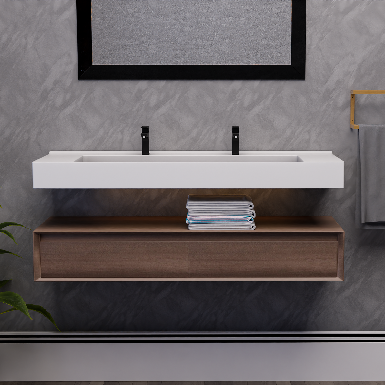 Alysa 60" Floating Bathroom Vanity Set with FLX16 Acrylic Sink/Double Faucet Hole