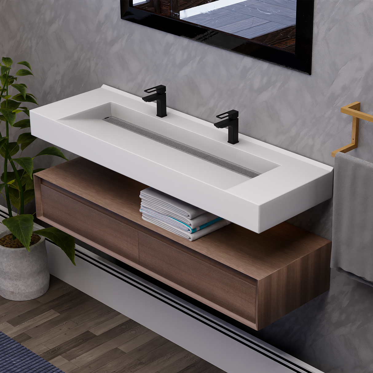 Alysa 60" Floating Bathroom Vanity Set with FLX16 Acrylic Sink/Double Faucet Hole
